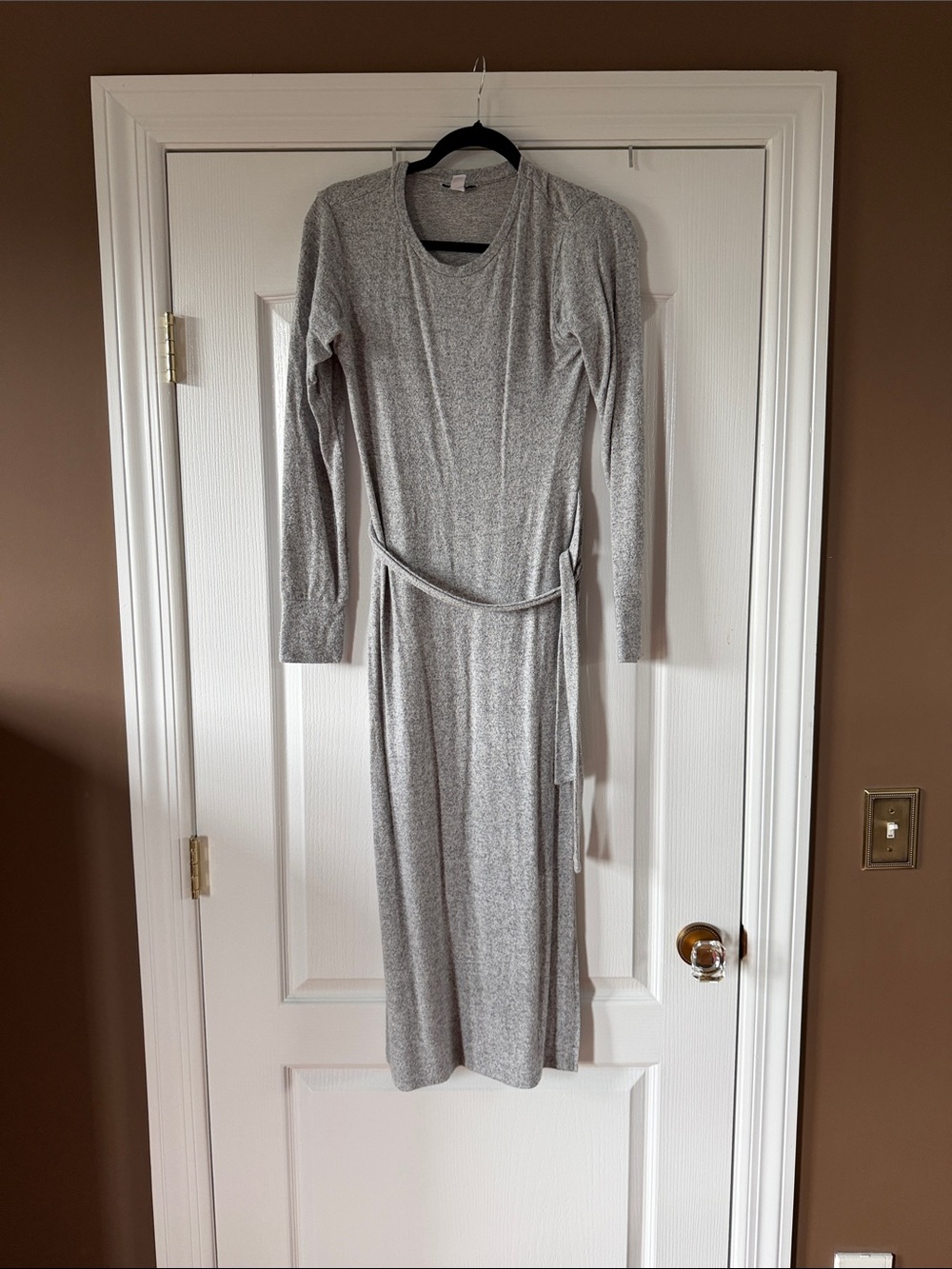 Topshop Light Gray Long-Sleeve Wrap Midi Dress